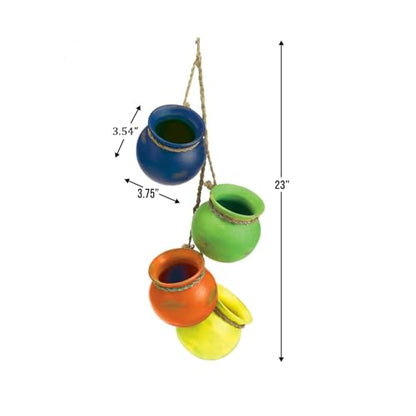 Cabilock 4 Pcs Ceramic Hanging Succulent Pots Mini Terracotta Hanging Planters with Rope Holder for Air Plants, Succulents, Indoor Wall Decor, Balcony, Yard and Garden