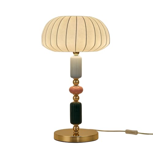 ModernSilk-Like Table Lamp with Ceramic & Metal Base, E26 Bedside Lamp, 11.81" W x 20.86" H, Small Plug in Lamp, Modern White Ceramic Lamp for Bedroom