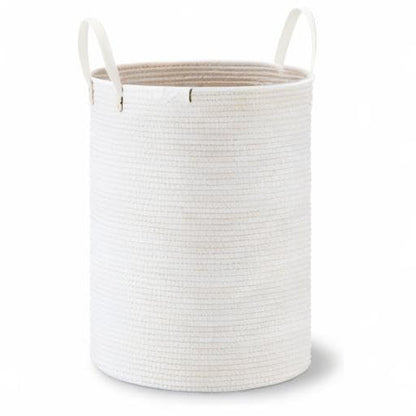 VIPOSCO 58L Tall Woven Rope Laundry Hamper, Leather Handles, White - color: White, size: 58L