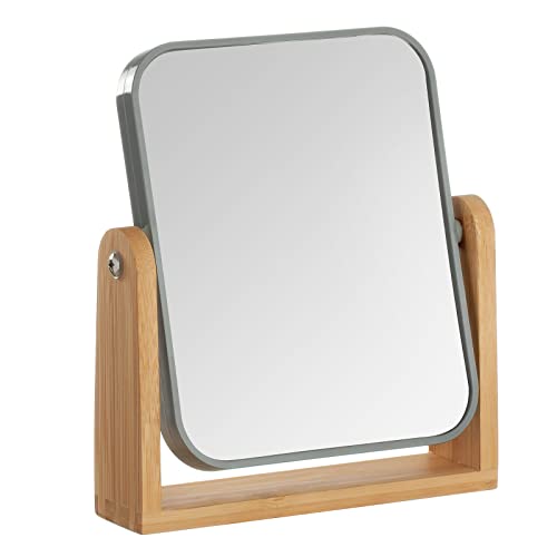 YEAKE Double Sided 3X Magnifying Makeup Mirror with Bamboo Stand,Small Desk Table Mirror with 360° Rotation,Standing Portable Cosmetic Mirror,Good for Shower,Shaving and Traveling-Grey - color: Dark Grey-rectangle (1x,3x)