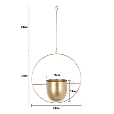 Boho Metal Plant Hanger,Metal Round Hanging Planter, Modern Planter, Mid Century Plant Holder, Minimalist Planter for Indoor Outdoor Home Decor (Gold)