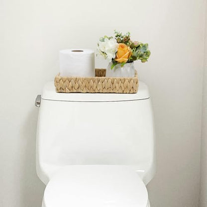 Water Hyacinth Bathroom Vanity Tray with Handle, 11 Inch - size: 11.1" x 7.1" x 2.2"