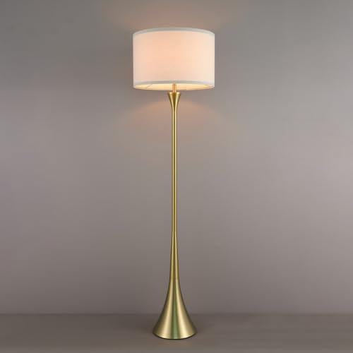 Globe Electric 61000150 60" Floor Lamp, Antique Brass Finish, Beige Fabric Shade, Mid-Century Modern Standing Lamp, E26 Base, Sustainable Design for Living Rooms and Bedrooms - color: Antique Brass, Maclaine