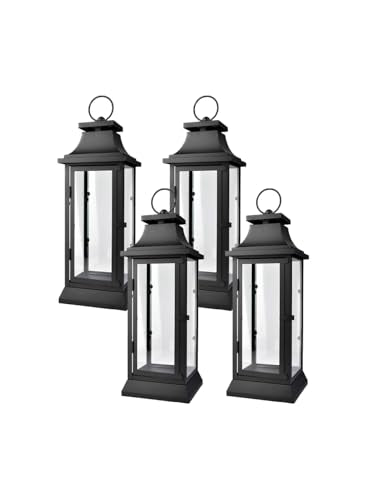 Serene Spaces Living Black Decorative Hurricane Lantern with Clear Glass Panels, Medium Indoor Outdoor Lantern for Porch, Events, Parties & Tabletop Decor, 5" Square & 15" Tall, Pack of 4 - size: Medium