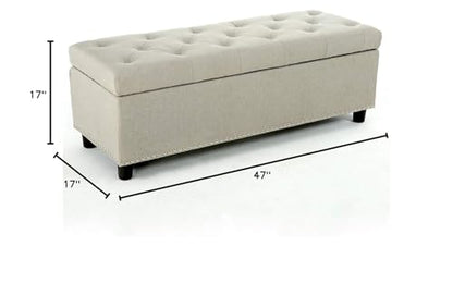 BELLEZE Storage Ottoman, Tufted Ottoman with Close Hinge, Foot Rest for Living Room (Beige, 47 inch) - color: Beige a