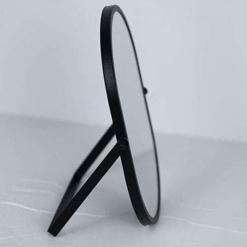 Oval Vanity Mirror with Stand, Metal Frame (Black, 5.9 x 8.9 inches) - color: Black, size: 8.9"L x 5.9"W