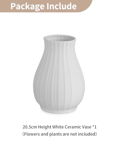 NUPTIO Ceramic Flower Vase for Bouquet, White, 8.07" Tall - size: Style 2-L-White