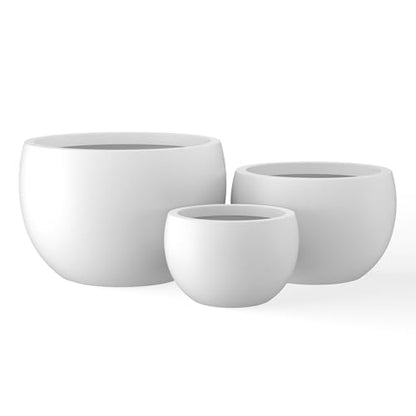 Kante Set of 3 White Concrete Bowl Planters 20" 15.7" 11.8" Dia - color: Pure White, size: 19.9"D + 15.7"D + 11.8"D