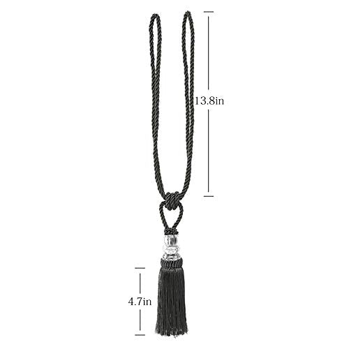BEL AVENIR 2 Pack Curtain Tiebacks Hand-Woven Holdbacks Tassels Tiebacks - color: Charcoal, size: 2 Pack