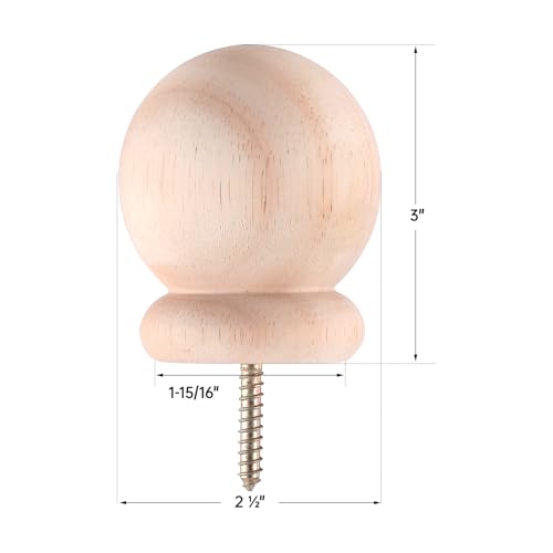 2 Pack Bed Post Finials 2.5" Round Wood Ball Curtain Rod Finial with Screw - size: 2.5 Inch