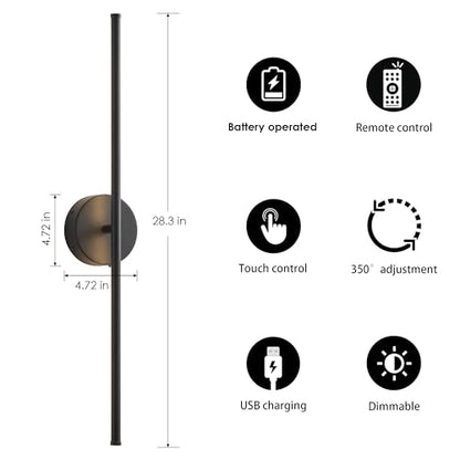 KARTOOSH Battery Operated Wall Sconces Set of Two Wireless Wall Lights - color: Black, size: 28.3 Inches