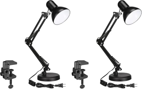 TORCHSTAR Metal Desk Lamp, Adjustable Swing Arm, E26, Black (Pack of 2) - color: Black, size: 1 Unit (Pack of 2)