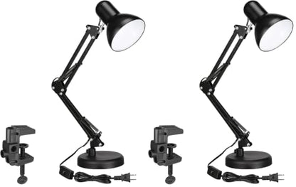 TORCHSTAR Metal Desk Lamp, Adjustable Swing Arm, E26, Black (Pack of 2) - color: Black, size: 1 Unit (Pack of 2)