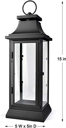 Serene Spaces Living Black Metal Hurricane Lantern with Clear Glass – 15" Tall, 5" Square. Versatile Hanging/Tabletop Candle Holder for Weddings, Parties, Indoor & Outdoor Home décor. - size: Medium, Pack of 1