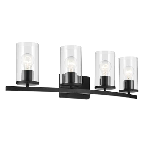 Kichler Crosby 4-Light Bathroom Vanity Light, Black - color: Black, size: 4 Light, style: Clear Glass