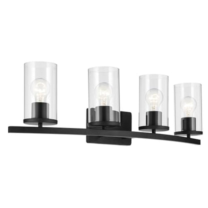 Kichler Crosby 4-Light Bathroom Vanity Light, Black - color: Black, size: 4 Light, style: Clear Glass