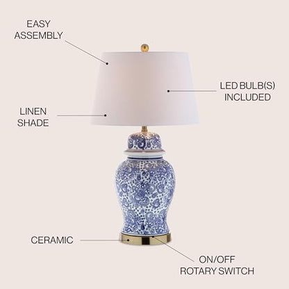JONATHAN Y Ellis Chinoiserie Ginger Jar Table Lamp 29.5", Blue/White - color: Blue/White