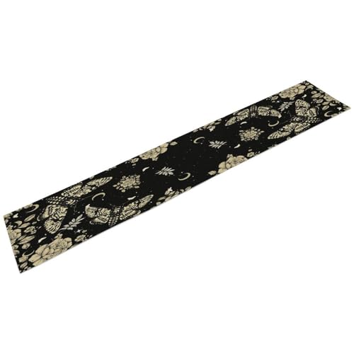 Moth Moon Table Runner,Fantasy Bohemian Nature Floral Starry Sun and Moon Gothic Skull Moth Butterfly Table Top Restaurant Dining Kitchen Wedding Party 13x36 Inch - color: Moon Style-31, size: W13X L36