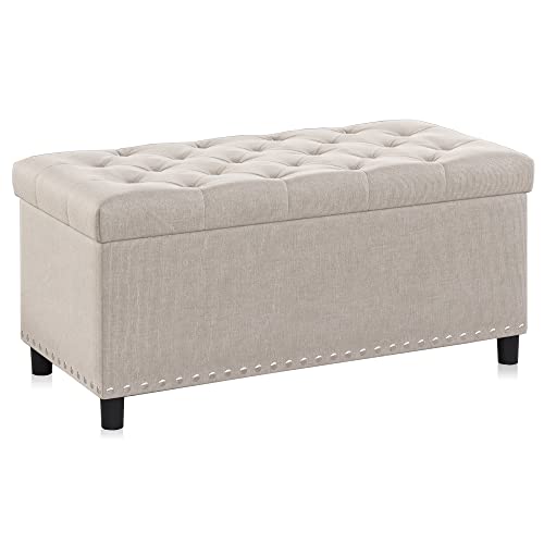 BELLEZE Storage Ottoman, Tufted Ottoman with Close Hinge, Foot Rest for Living Room (Beige, 31 inch) - color: Beige B
