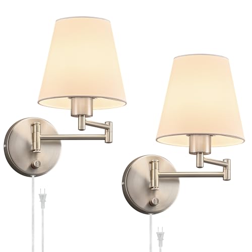 VONLUCE Wall Sconce Set of 2, Plug in & Swing Arm Wall Lamps, Nickel Finish - color: Nickel, size: 2 Pack