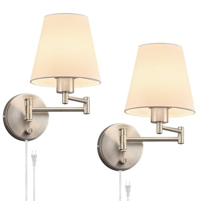 VONLUCE Wall Sconce Set of 2, Plug in & Swing Arm Wall Lamps, Nickel Finish - color: Nickel, size: 2 Pack