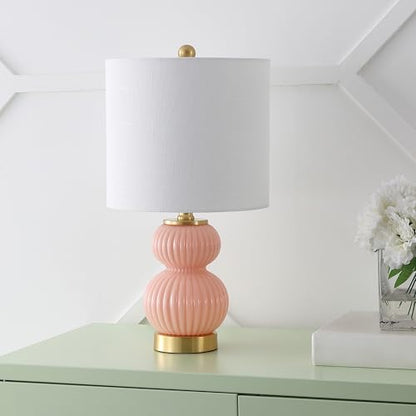 JONATHAN Y Daphne Ribbed Gourd Metal/Glass Table Lamp 20", Pink - color: Pink