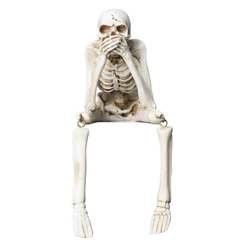 Speak No Evil Skeleton Figurine, Halloween Decor Indoor Skeleton Statue - color: Speak No Evil