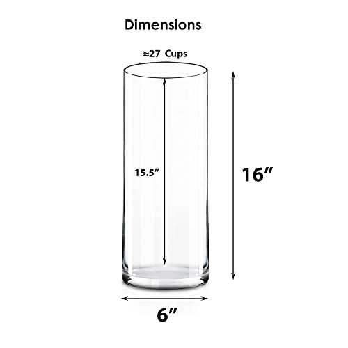 CYS EXCEL Cylinder Clear Glass Vase (H-16" D-6") | Multiple Size Choices Glass Flower Vase Centerpieces | Hurricane Floating Candle Holder Vase - size: H-16" D-6"