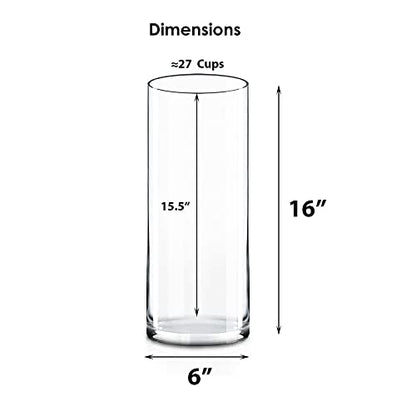 CYS EXCEL Cylinder Clear Glass Vase (H-16" D-6") | Multiple Size Choices Glass Flower Vase Centerpieces | Hurricane Floating Candle Holder Vase - size: H-16" D-6"