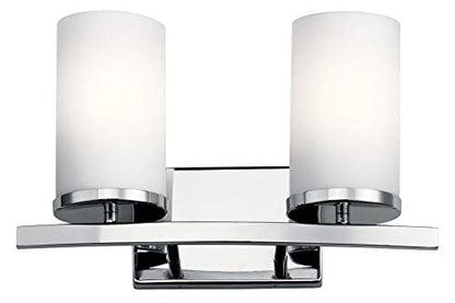 Kichler Crosby 2-Light Bathroom Vanity Light, Chrome - color: Chrome, size: 2 Light, style: Satin Etched Cased Opal Glass