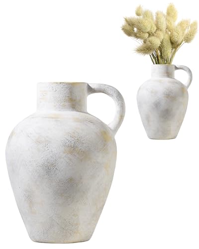 UPWOIGH 12in Ceramic Flower Vase with Handles - color: Off-white, size: 12''