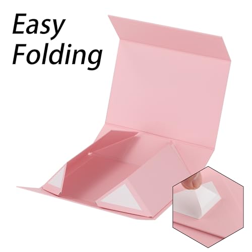 Pink Gift Box,10x7.3x3.5 Gift Boxes With Lids For Presents Includes Ribbon And Diy Printable Sticker Paper,Bridesmaid Proposal Box,Magnetic Gift Box For Birthday,Wedding,Graduation - color: 10x7.3x3.5inch-Pink-Pack 5