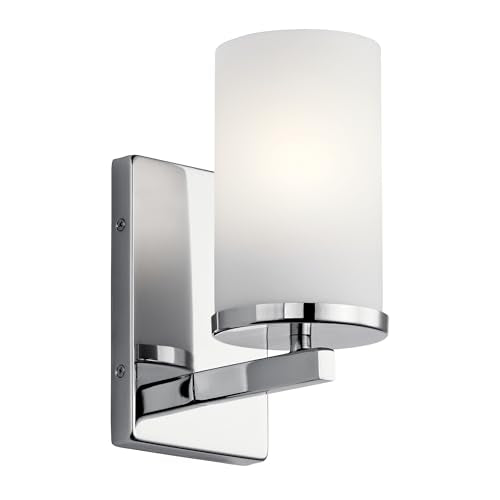 Kichler Crosby 9.25" 1-Light Wall Sconce Light, Chrome - color: Chrome, size: 1 Light, style: Satin Etched Cased Opal Glass