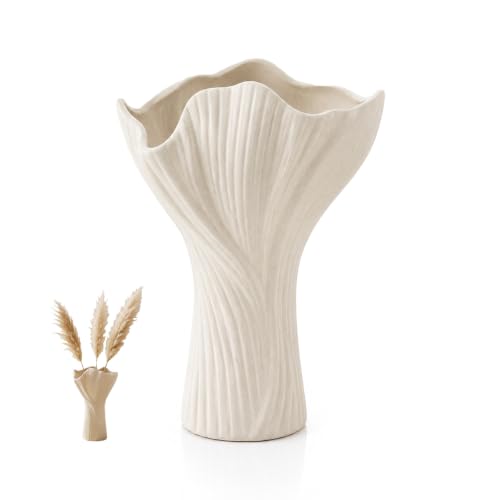 Flower vase, Ceramic vase, Textured White Ceramic Vase, Modern Wave Shaped Decorative Vase for Home Tabletop Living Room Centerpiece Decor