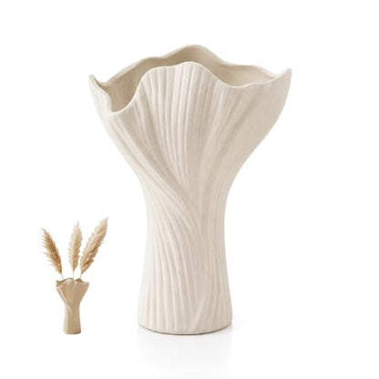 Flower vase, Ceramic vase, Textured White Ceramic Vase, Modern Wave Shaped Decorative Vase for Home Tabletop Living Room Centerpiece Decor
