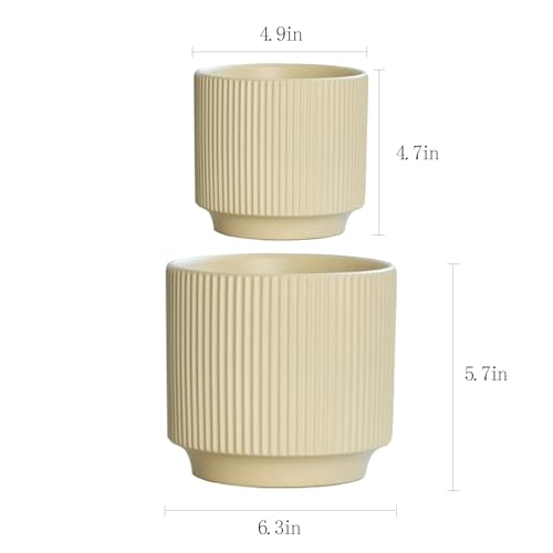 Ceramic 4.9+6.3 inch Planters, Modern Home and Office Flowerpot, Indoor and Outdoor Flowerpot with Drainage Hole (Light Yellow) - color: Light Yellow