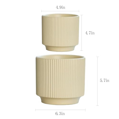 Ceramic 4.9+6.3 inch Planters, Modern Home and Office Flowerpot, Indoor and Outdoor Flowerpot with Drainage Hole (Light Yellow) - color: Light Yellow