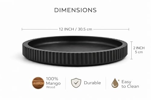 Mango wood fruit bowl, 12" wide X 2" high Large Fruit bowl for kitchen counter |Black Wooden bowl for entryway table or dining table centerpiece décor | Also use as keybowl or for candy (Black)