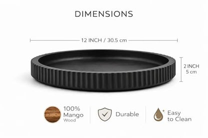 Mango wood fruit bowl, 12" wide X 2" high Large Fruit bowl for kitchen counter |Black Wooden bowl for entryway table or dining table centerpiece décor | Also use as keybowl or for candy (Black)