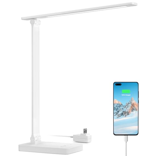 Lepro LED Desk Lamp with USB Charging Port for Dorm Room, 700LM 9.5W, White - color: White