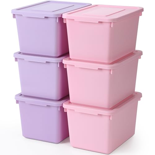 Potchen 6 Pack Small Stackable Storage Bins with Lids, Pink, Purple - color: Pink, Purple