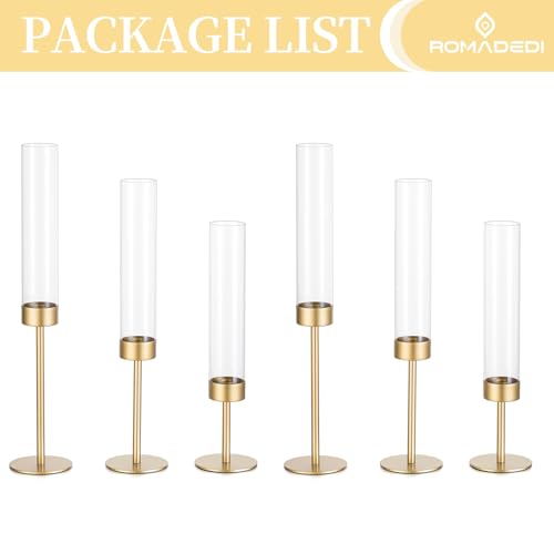 Romadedi Glass Hurricane Candle Holders for Candlestick, Gold, Set of 6 - size: 6 PCS