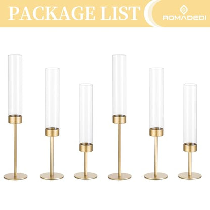 Romadedi Glass Hurricane Candle Holders for Candlestick, Gold, Set of 6 - size: 6 PCS
