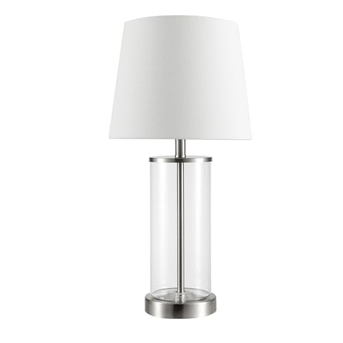 Globe Electric 67155 Maya 21" Fillable Table Lamp, Clear Glass and Steel Base, White Fabric Shade - color: Steel, Clear