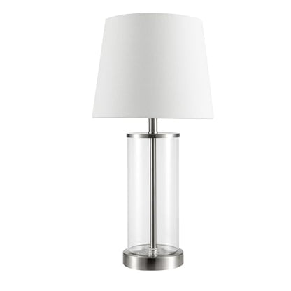 Globe Electric 67155 Maya 21" Fillable Table Lamp, Clear Glass and Steel Base, White Fabric Shade - color: Steel, Clear