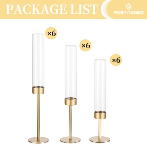 Romadedi Glass Hurricane Candle Holders for Candlestick, Gold, Set of 18 - size: 18 PCS