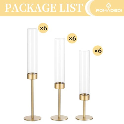 Romadedi Glass Hurricane Candle Holders for Candlestick, Gold, Set of 18 - size: 18 PCS