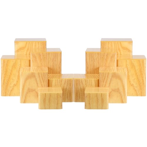 Thyle Square Acrylic Risers Display Stands, Wood Grain, 12 Pcs - color: Wood Grain