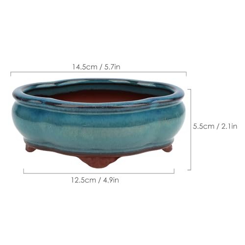 Bonsai Planter 5.7" Small Succulent Glazed Pots Set of 2 + 6 Soft Mesh Drainage Screens - style: Style Ax2