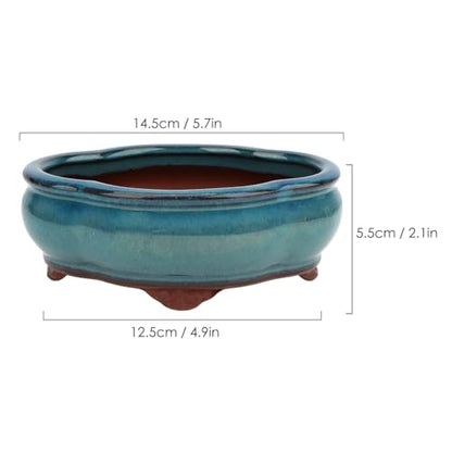 Bonsai Planter 5.7" Small Succulent Glazed Pots Set of 2 + 6 Soft Mesh Drainage Screens - style: Style Ax2